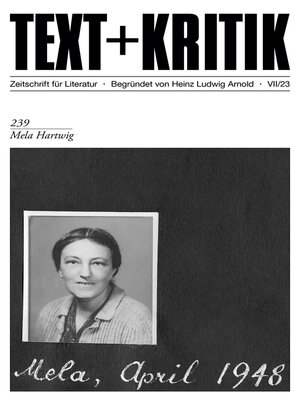 cover image of TEXT + KRITIK 239--Mela Hartwig